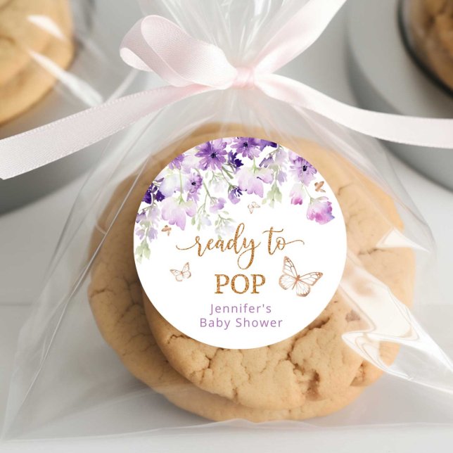 Adesivo Redondo Borboletas florais roxas prontas para Pop (Criador carregado)