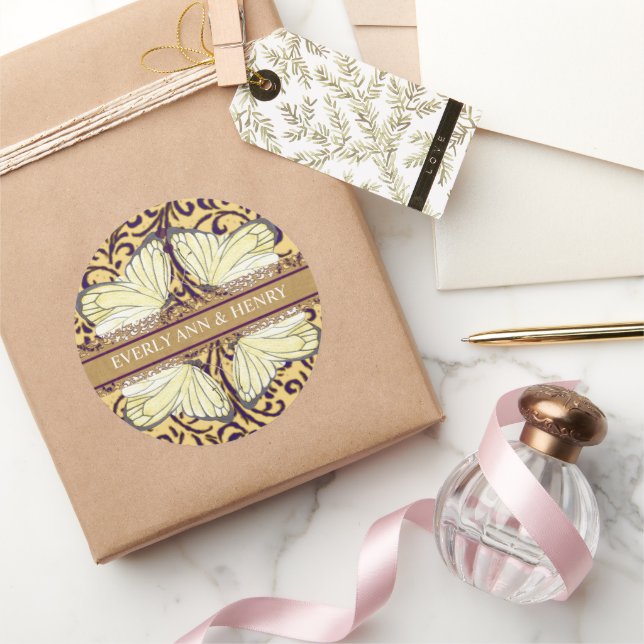 Adesivo Redondo Borboletas Giro Amarelo bege Verde Tonalidade (Presentear)