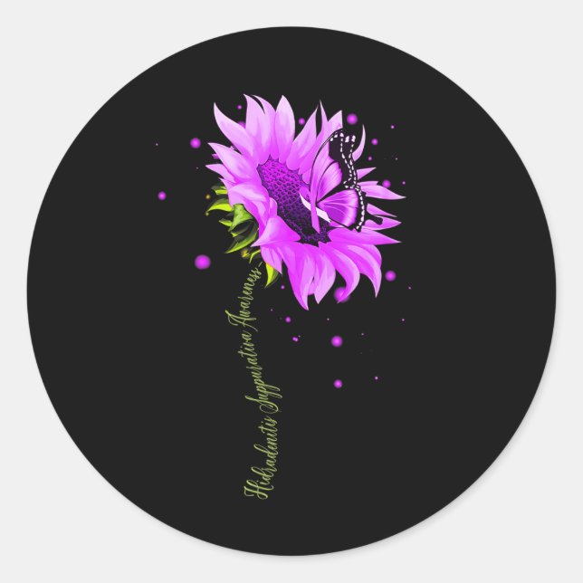 Adesivo Redondo Borboletas Roxas Sensibilização para a Sobredosage (Frente)