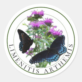 Adesivo Redondo Borboletas roxas vermelhas em Bee Balm