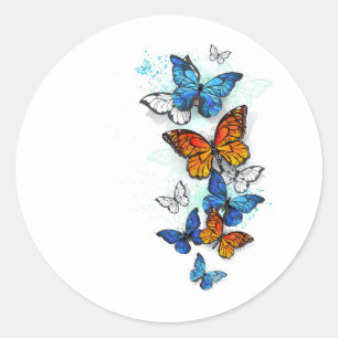 Adesivo Redondo Borboletas voadoras Morpho e Monarca