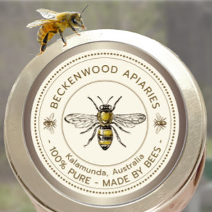 Adesivo Redondo Borda Apiary Taupe de Abelhas Amarelas de Mel