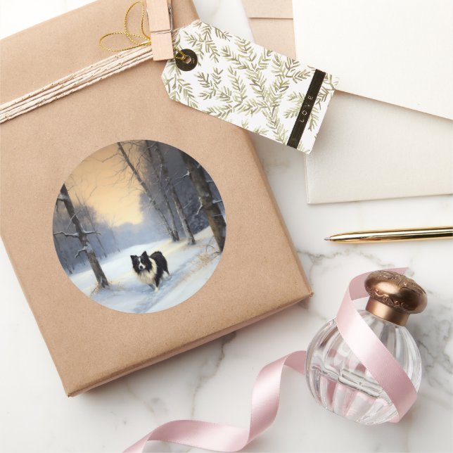 Adesivo Redondo Borda Collie Deixe-o nevar no Natal (Presentear)