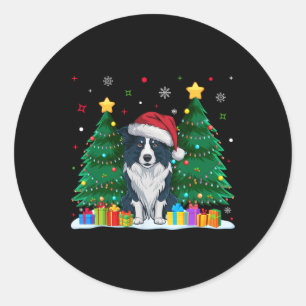 Adesivo Redondo Borda Collie Dog Passa Santa Hat no Natal