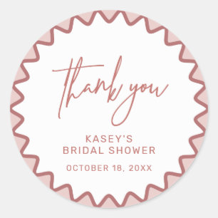 Adesivo Redondo Borda cor-de-rosa Zigzag Obrigado Sticker