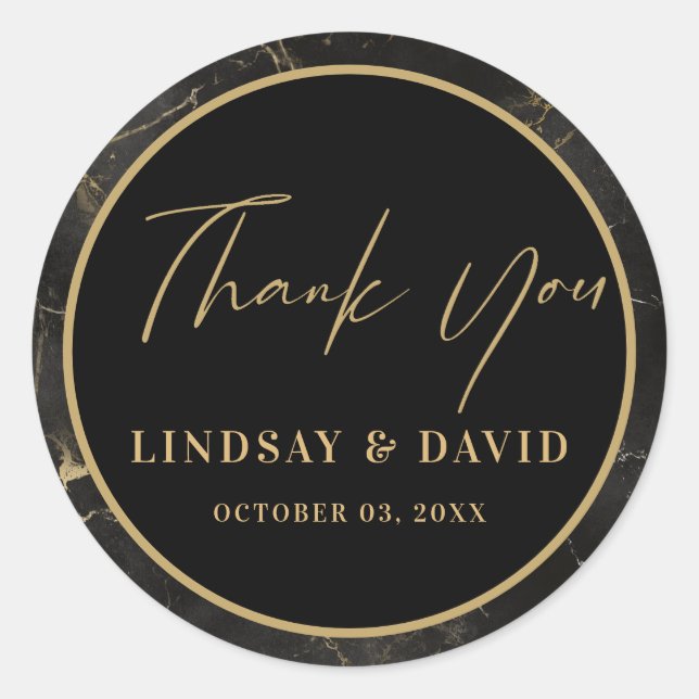 Adesivo Redondo Borda de ouro agitada em mármore preto (Frente)