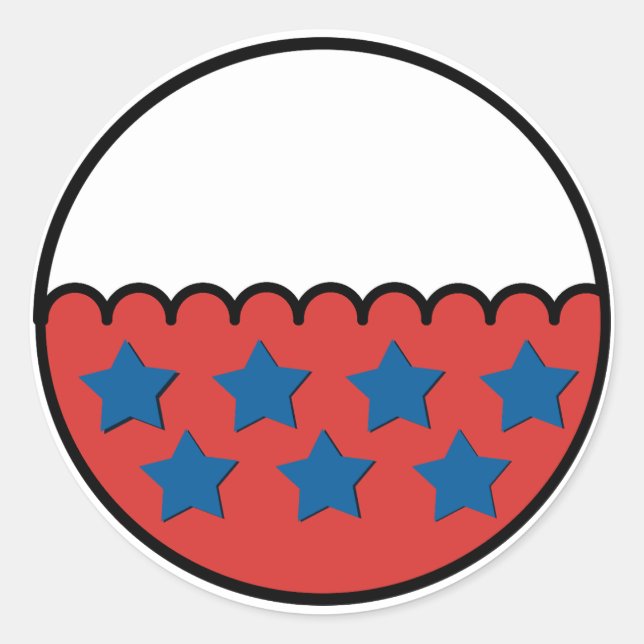 Adesivo Redondo Borda estriada branca e vermelha com estrelas azui (Frente)