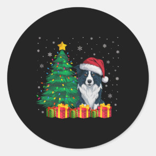 Adesivo Redondo Borda Feia Collie Santa Hat Cachorro das Luzes de