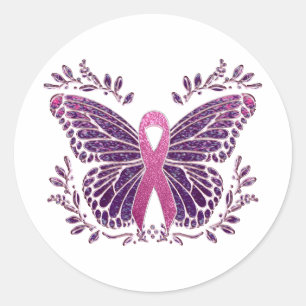Adesivo Redondo Borda Floral da Borboleta de Sensibilização do Can