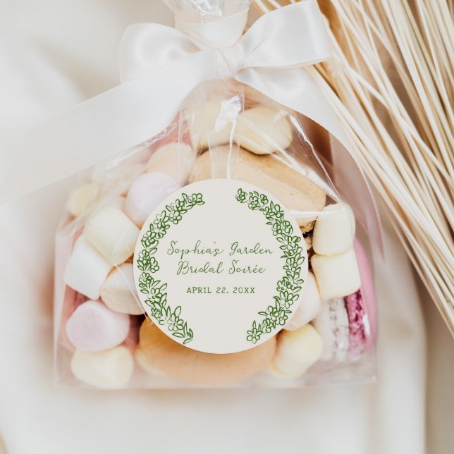 Adesivo Redondo Borda Floral Desenhada à Mão Verde (Criador carregado)