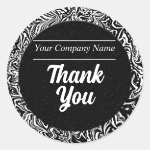 Adesivo Redondo Borda Padrão Preta e Branca Obrigado
