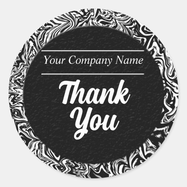 Adesivo Redondo Borda Padrão Preta e Branca Obrigado (Frente)