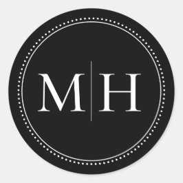 Adesivo Redondo Borda Pontilhada do Monograma Negro Mínimo Elegant