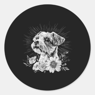 Adesivo Redondo Borda Terrie Dog Lover Estilo Retro Tatuagem