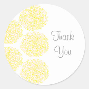 Adesivo Redondo Borda Zinnia Obrigado Stickers, Amarelo