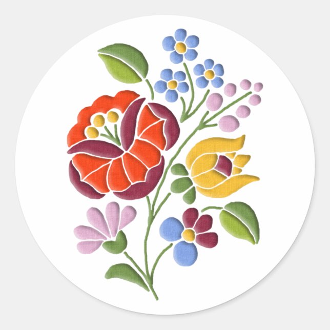 Adesivo Redondo Bordado de Kalocsa - Arte Folclórica Húngara (Frente)