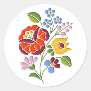 Adesivo Redondo Bordado de Kalocsa - arte popular húngara