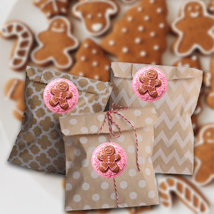 Adesivo Redondo Bordado Homem de Gengibre de Natal Rosa