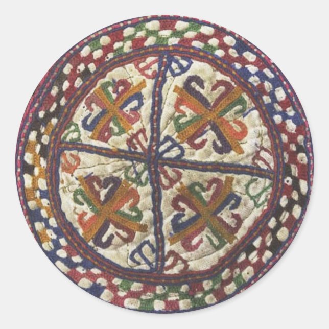 Adesivo Redondo Bordado Tribal Afegão: Topo do Chapéu (Frente)