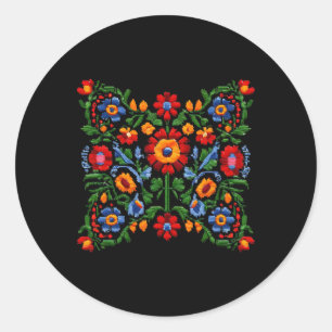 Adesivo Redondo Bordado ucraniano engraçado flores tradicionais Na