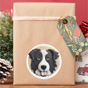 Adesivo Redondo Border Collie Cachorro 3D Inspirado