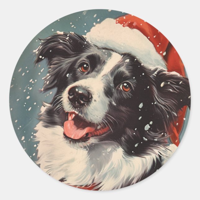 Adesivo Redondo Border Collie Christmas (Frente)