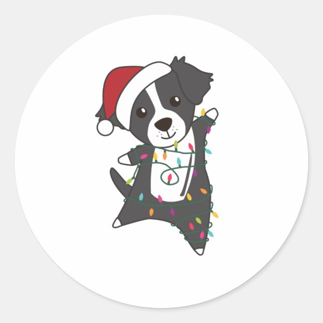 Adesivo Redondo Border Collie Christmas Dog Winter Animals Dogs (Frente)
