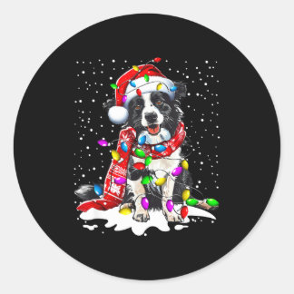 Adesivo Redondo Border Collie Dog Lighting Xmas Santa Hat Christma