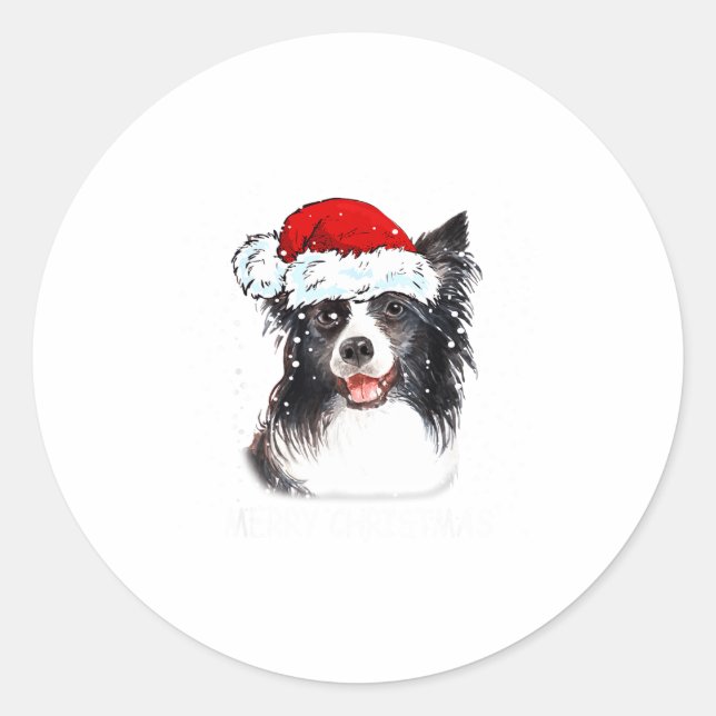 Adesivo Redondo Border Collie Dog Santa Christmas Lights Xmas Boys (Frente)