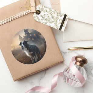 Adesivo Redondo Border Collie Halloween Scary