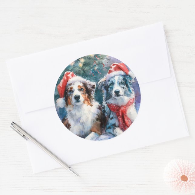 Adesivo Redondo Border Collie Round Christmas Sticker (Envelope)