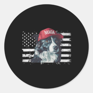 Adesivo Redondo Border Collie Vestindo Cães de Bandeira Americanos