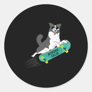 Adesivo Redondo Border Ollie Piadas Engraçadas Pun Jokes Cão Skate