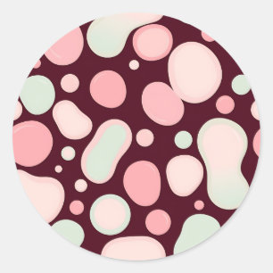 Adesivo Redondo Bordô Rosa Menta Padrão Abstrato de Bolhas Orgânic