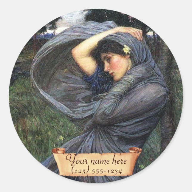 Adesivo Redondo "Boreas" J. W. Waterhouse Pre Raphaelite Bookplate (Frente)