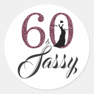 Adesivo Redondo Borgonha 60 e aniversário da tipografia Sassy de 