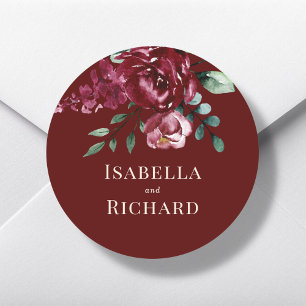 Adesivo Redondo Borgonha   Casamento Floral Vermelho Marsala
