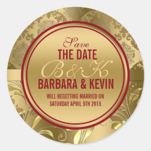 Adesivo Redondo Borgonha elegante & damascos florais Dourados 3