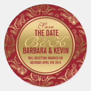 Adesivo Redondo Borgonha elegante & damascos florais Dourados do