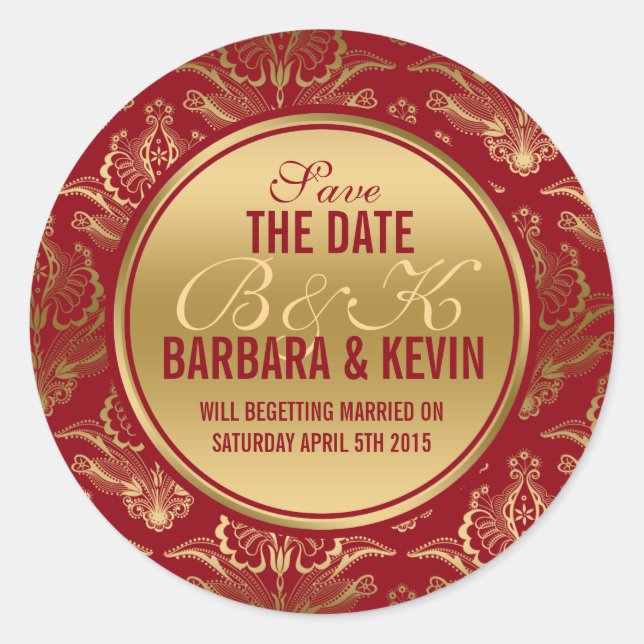 Adesivo Redondo Borgonha Elegante e Dourados Damáscaras Florais (Frente)