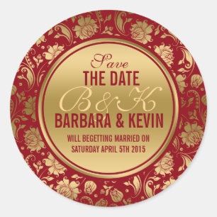 Adesivo Redondo Borgonha Elegante e Dourados Damascos Florais