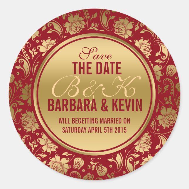 Adesivo Redondo Borgonha Elegante e Dourados Damascos Florais (Frente)