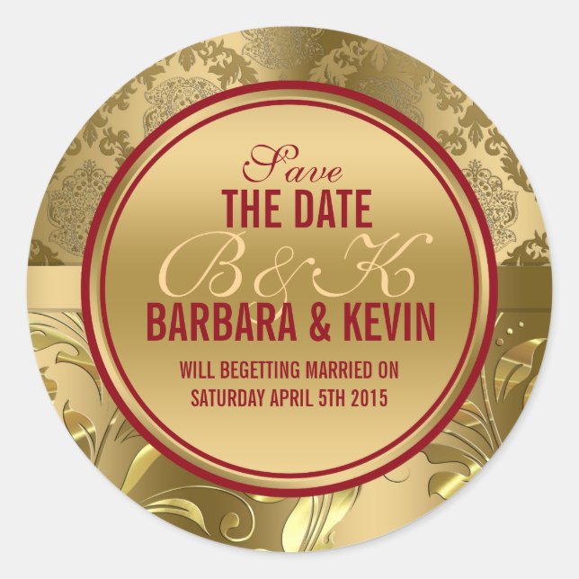 Adesivo Redondo Borgonha Elegante e Dourados Damascos Florais 3 (Frente)