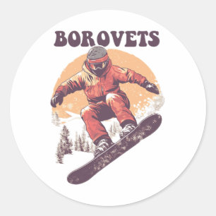 Adesivo Redondo Borovets Bulgária Retro Snowboard