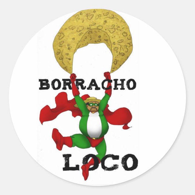 Adesivo Redondo Borracho Loco Sticker (Frente)