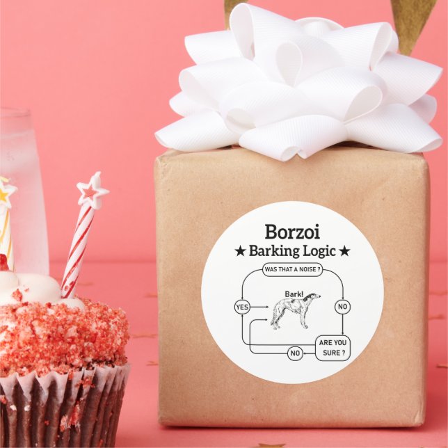 Adesivo Redondo Borzoi Barking Logic Funny Dog Owner Sarcástico (Festa)