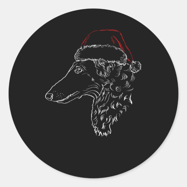 Adesivo Redondo Borzoi Dog com Santa Hat (Frente)