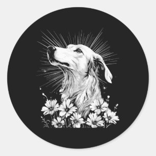 Adesivo Redondo Borzoi Dog Lover Estilo Retroativo Tatuagem _1