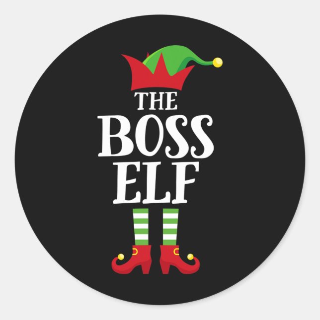 Adesivo Redondo Boss Elf Family Matching Christmas Group Elf Pajam (Frente)