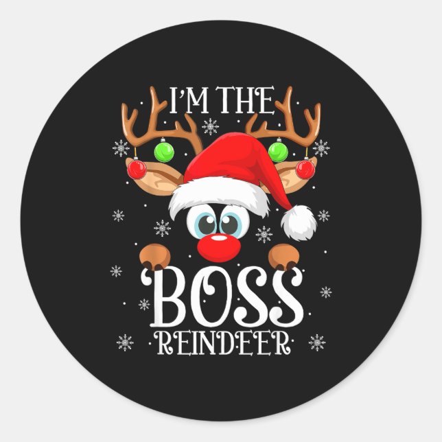 Adesivo Redondo Boss Reindeer Christmas Family Matching Group Funn (Frente)